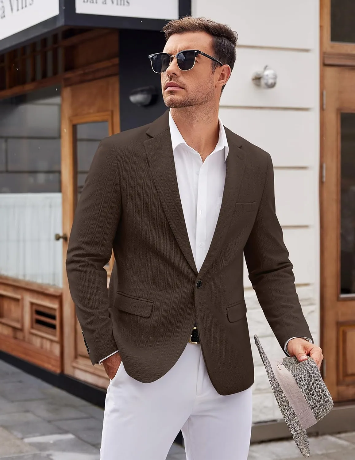 COOFANDY Men's Casual Blazer One Button Sports Coat Tweed Herringbone Suit Jackets