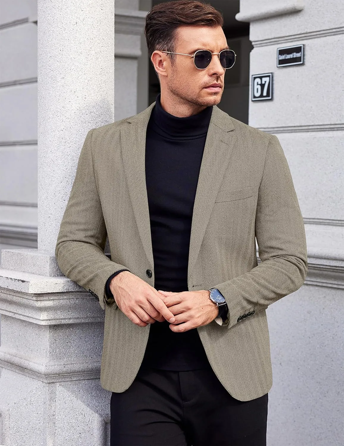 COOFANDY Men's Casual Blazer One Button Sports Coat Tweed Herringbone Suit Jackets