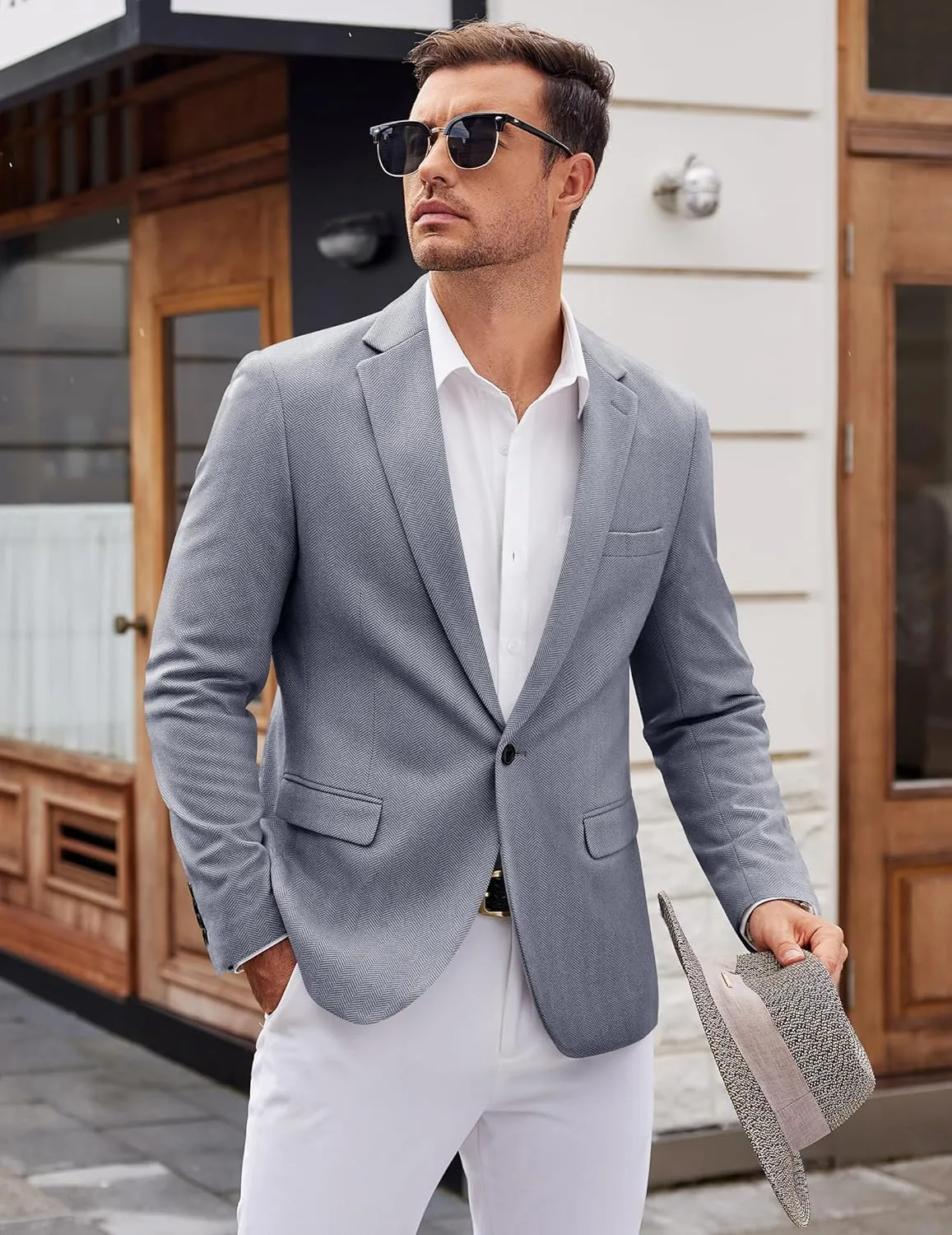 COOFANDY Men's Casual Blazer One Button Sports Coat Tweed Herringbone Suit Jackets