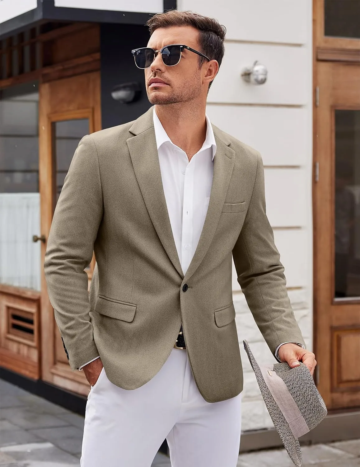 COOFANDY Men's Casual Blazer One Button Sports Coat Tweed Herringbone Suit Jackets