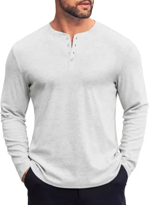 COOFANDY Mens Henley Shirts Long Sleeve Fashion Tee Shirts Slim Fit 4 Buttons T-Shirts Casual Basic Pullover Top