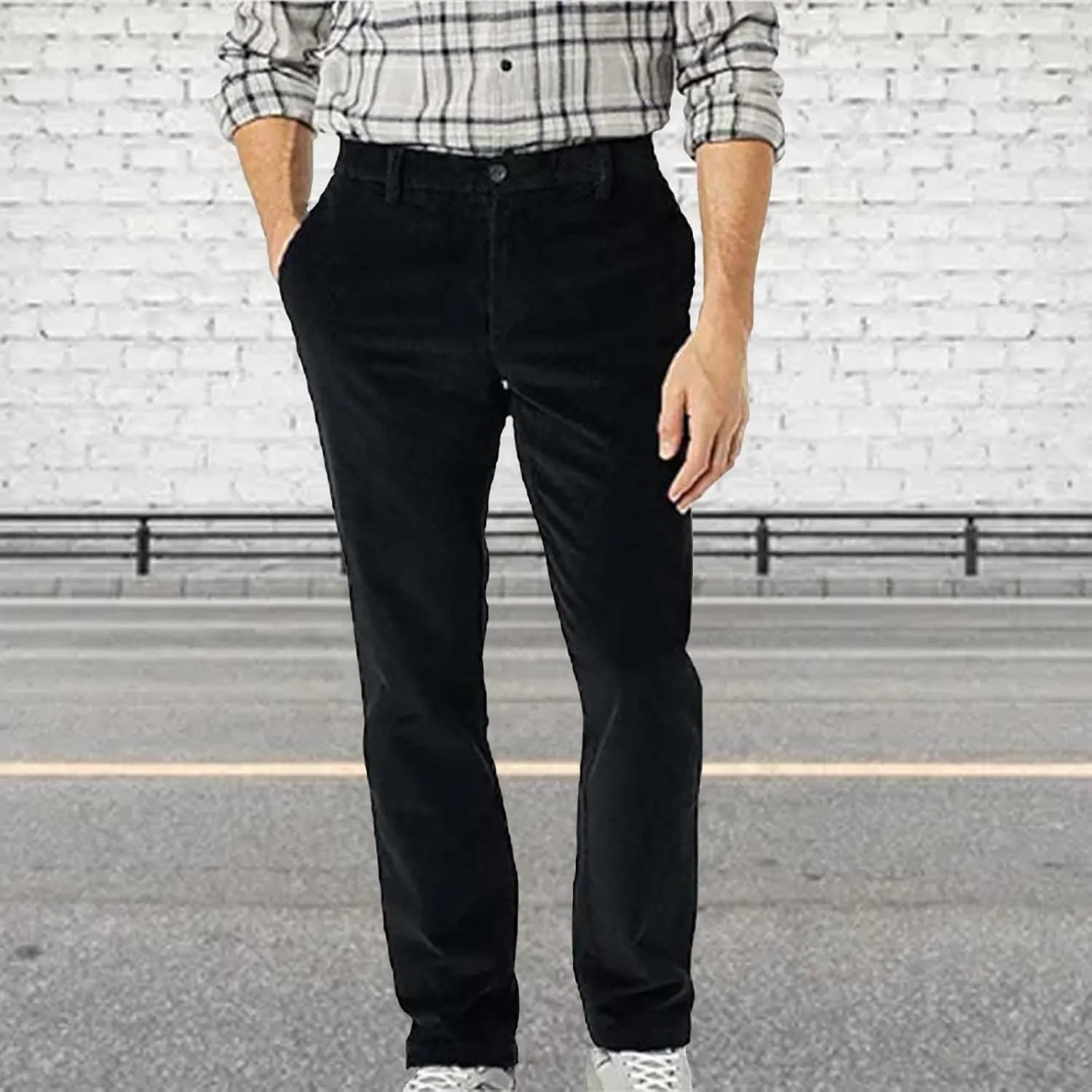 Corduroy Pants Men Solid Business Dress Pants Casual Straight Legs Elastic Waist Suit Trousers Fashion Spring Pants