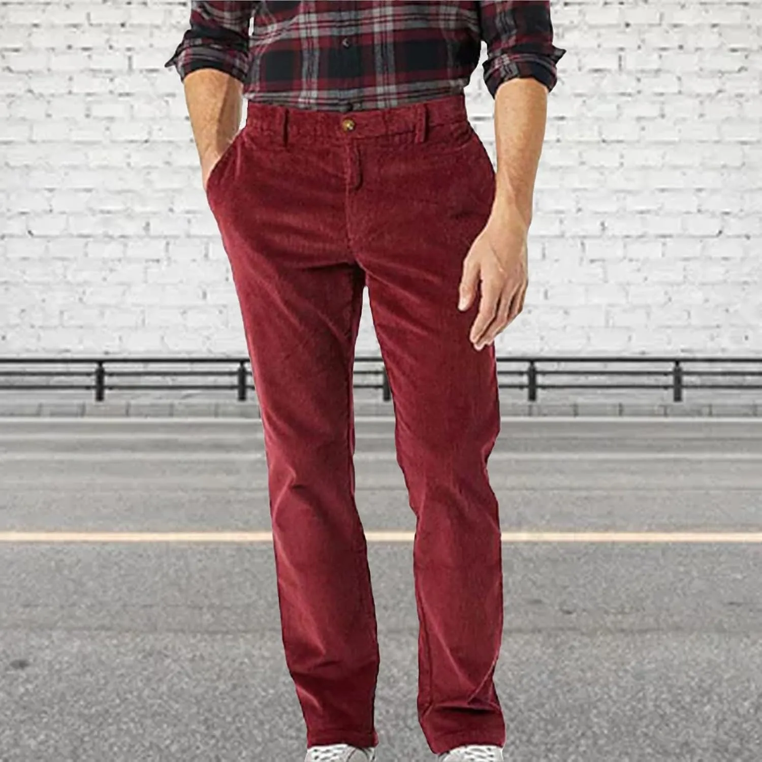 Corduroy Pants Men Solid Business Dress Pants Casual Straight Legs Elastic Waist Suit Trousers Fashion Spring Pants