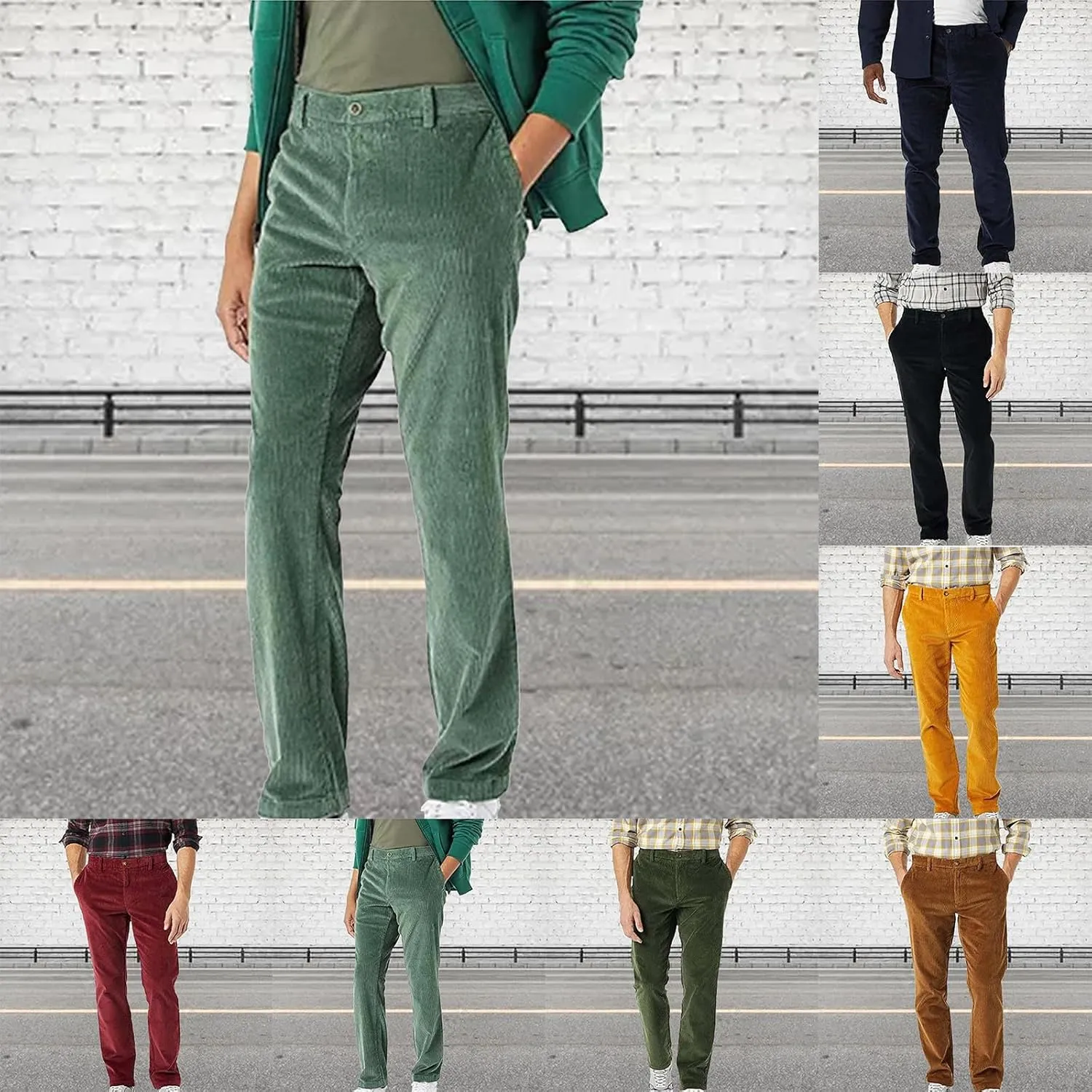 Corduroy Pants Men Solid Business Dress Pants Casual Straight Legs Elastic Waist Suit Trousers Fashion Spring Pants