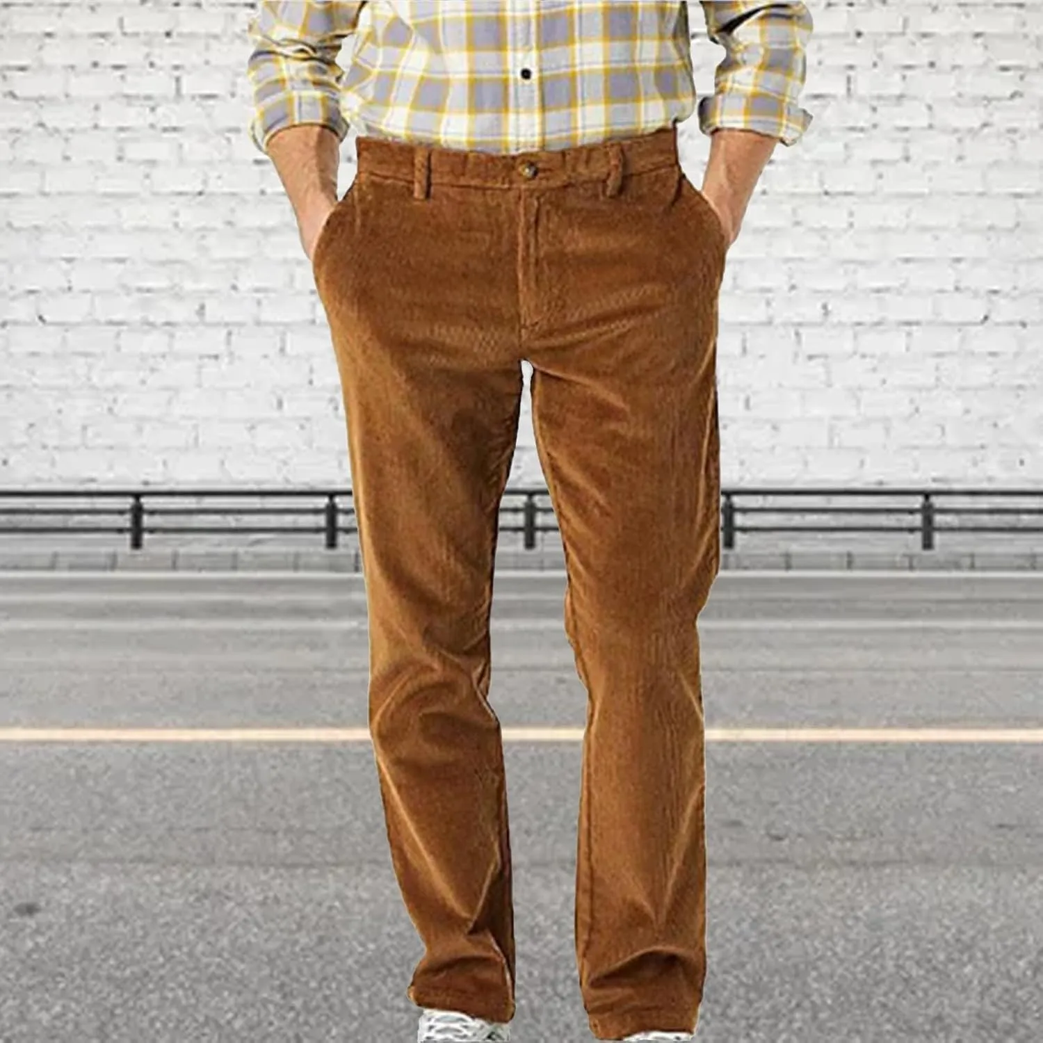 Corduroy Pants Men Solid Business Dress Pants Casual Straight Legs Elastic Waist Suit Trousers Fashion Spring Pants