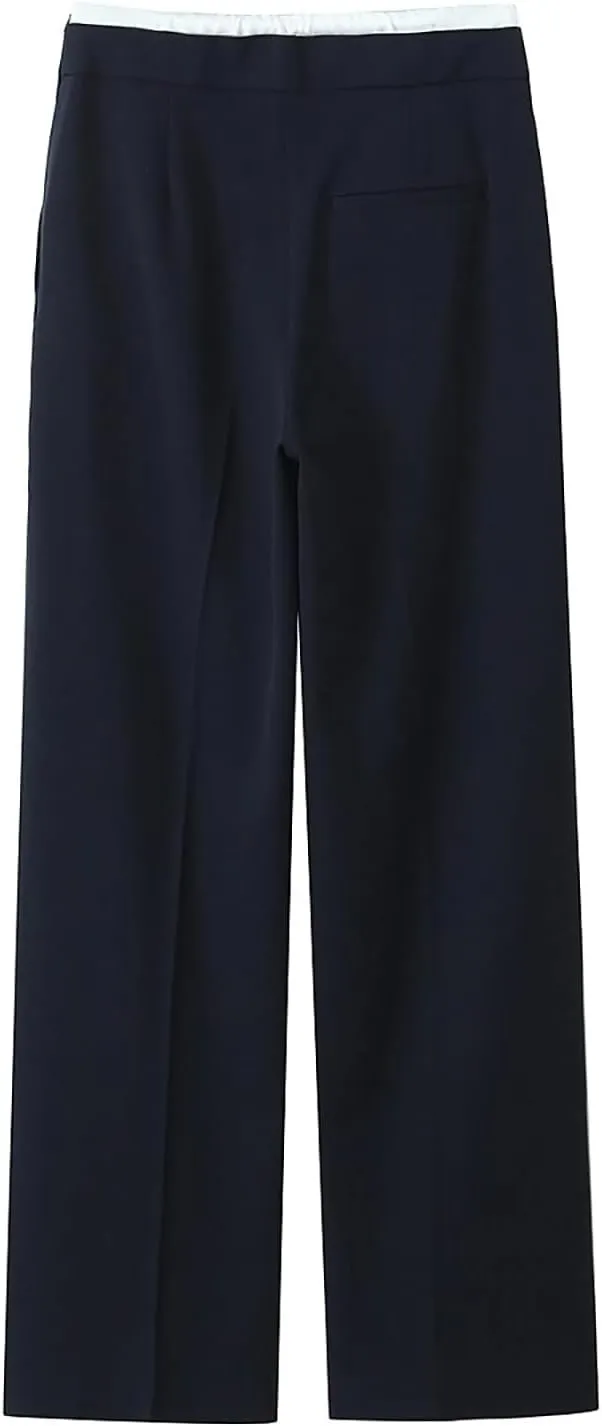CORIRESHA Women's Casual Contrast Drawstring Waist Straight Leg Pants Basic Trousers