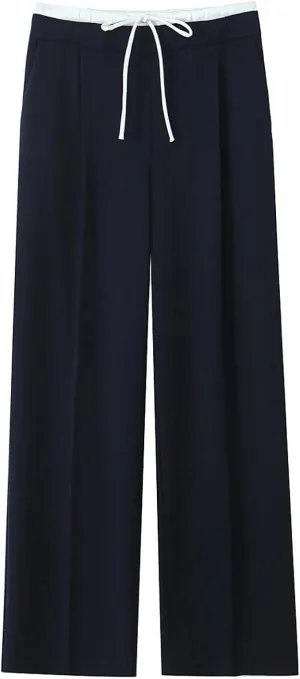 CORIRESHA Women's Casual Contrast Drawstring Waist Straight Leg Pants Basic Trousers