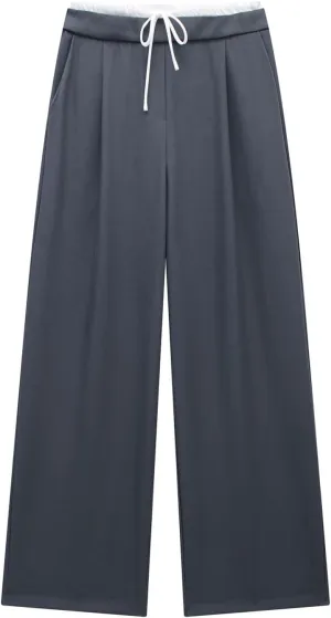 CORIRESHA Women's Casual Contrast Drawstring Waist Straight Leg Pants Basic Trousers