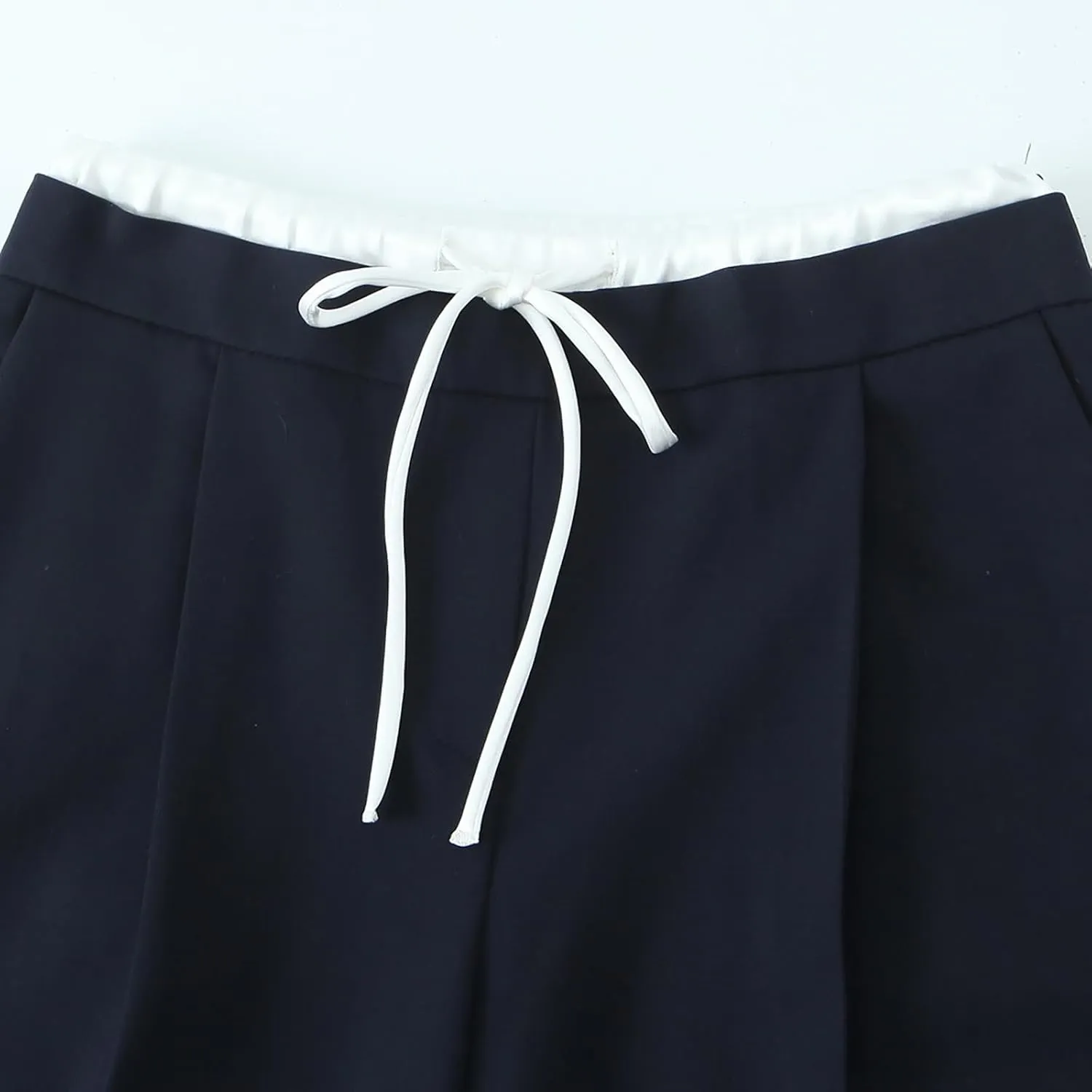 CORIRESHA Women's Casual Contrast Drawstring Waist Straight Leg Pants Basic Trousers