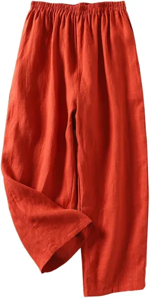 Cotton Leggings for Women Pants Fashion Drawstring Elastic Trousers Comfy Straight Leg Long Pants with Pockets Loose