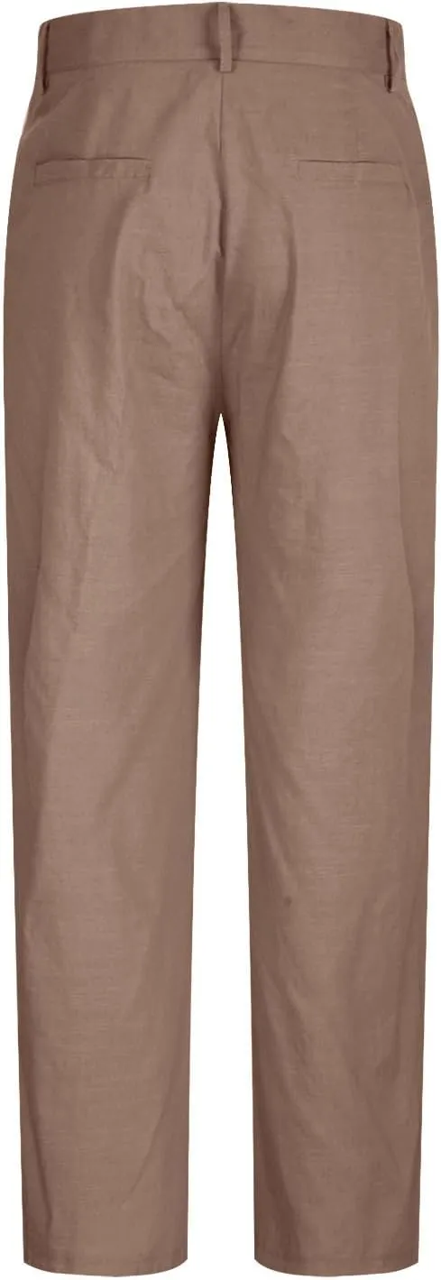 Cotton Linen Pants for Men Pleated Front Trouser Straight Leg Suit Trousers Solid Color Office Trouser Linen Pant