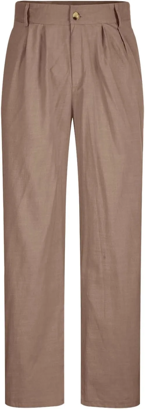 Cotton Linen Pants for Men Pleated Front Trouser Straight Leg Suit Trousers Solid Color Office Trouser Linen Pant