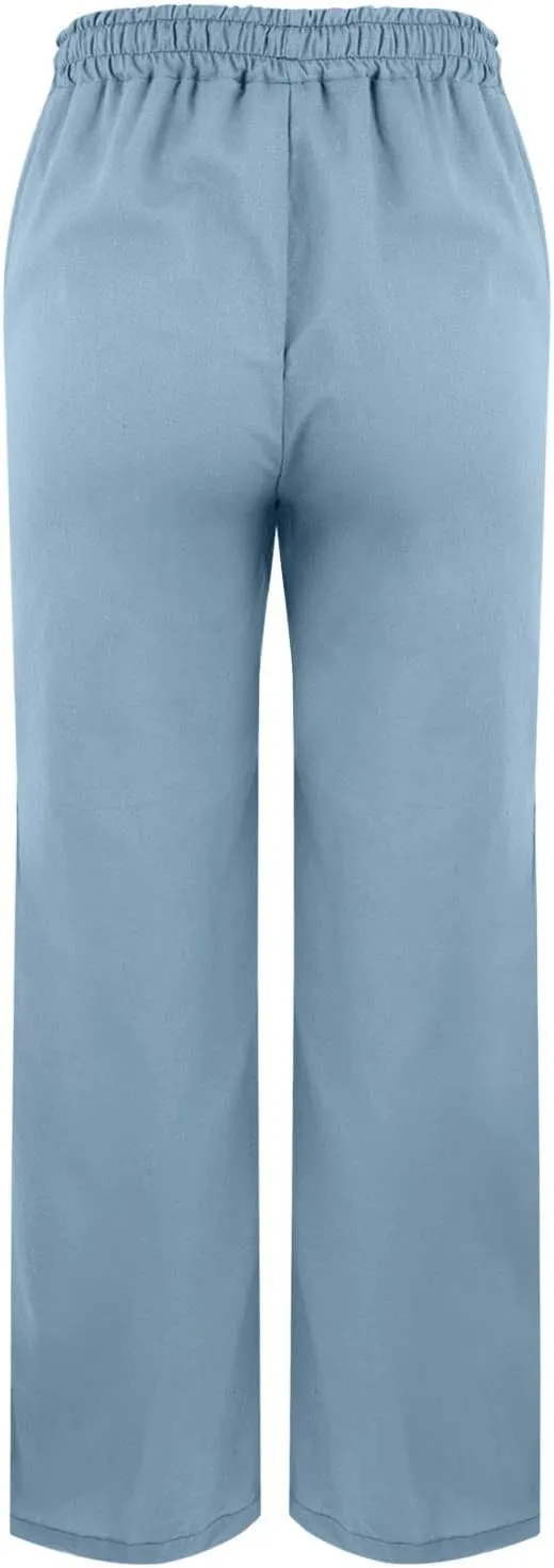 Cotton Linen Pants Women Elastic High Waist Straight Leg Lounge Drawstring Casual Summer Trouser with Pockets