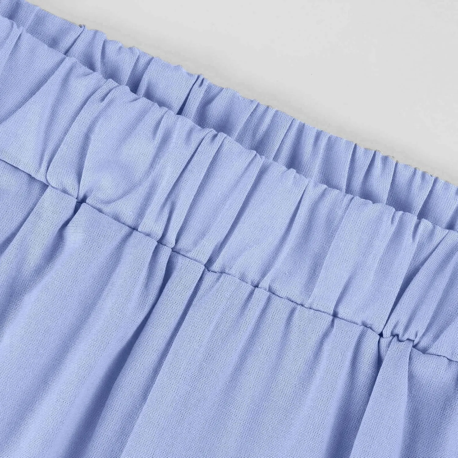 Cropped Linen Pants Women Summer Elastic Waist Straight Leg Plus Size Crop Pants Casual Beach Palazzo Trousers with Pockets