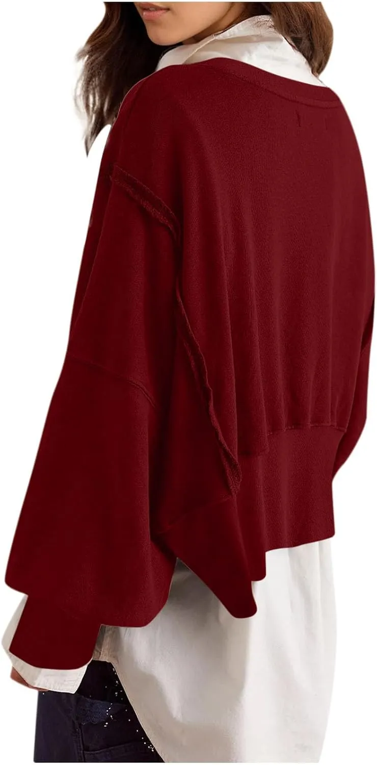 Cropped Sweatshirt For Women Fashion 2024 Casual Long Sleeve Crewneck Oversized Pullover Sweatshirts Fall y2k Clothes