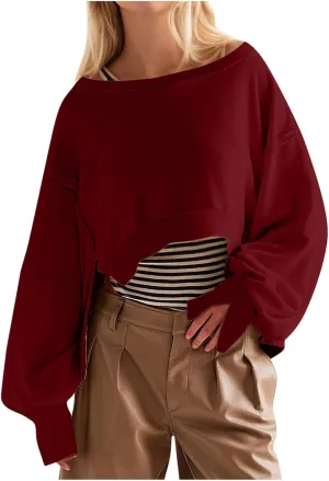 Cropped Sweatshirt For Women Fashion 2024 Casual Long Sleeve Crewneck Oversized Pullover Sweatshirts Fall y2k Clothes