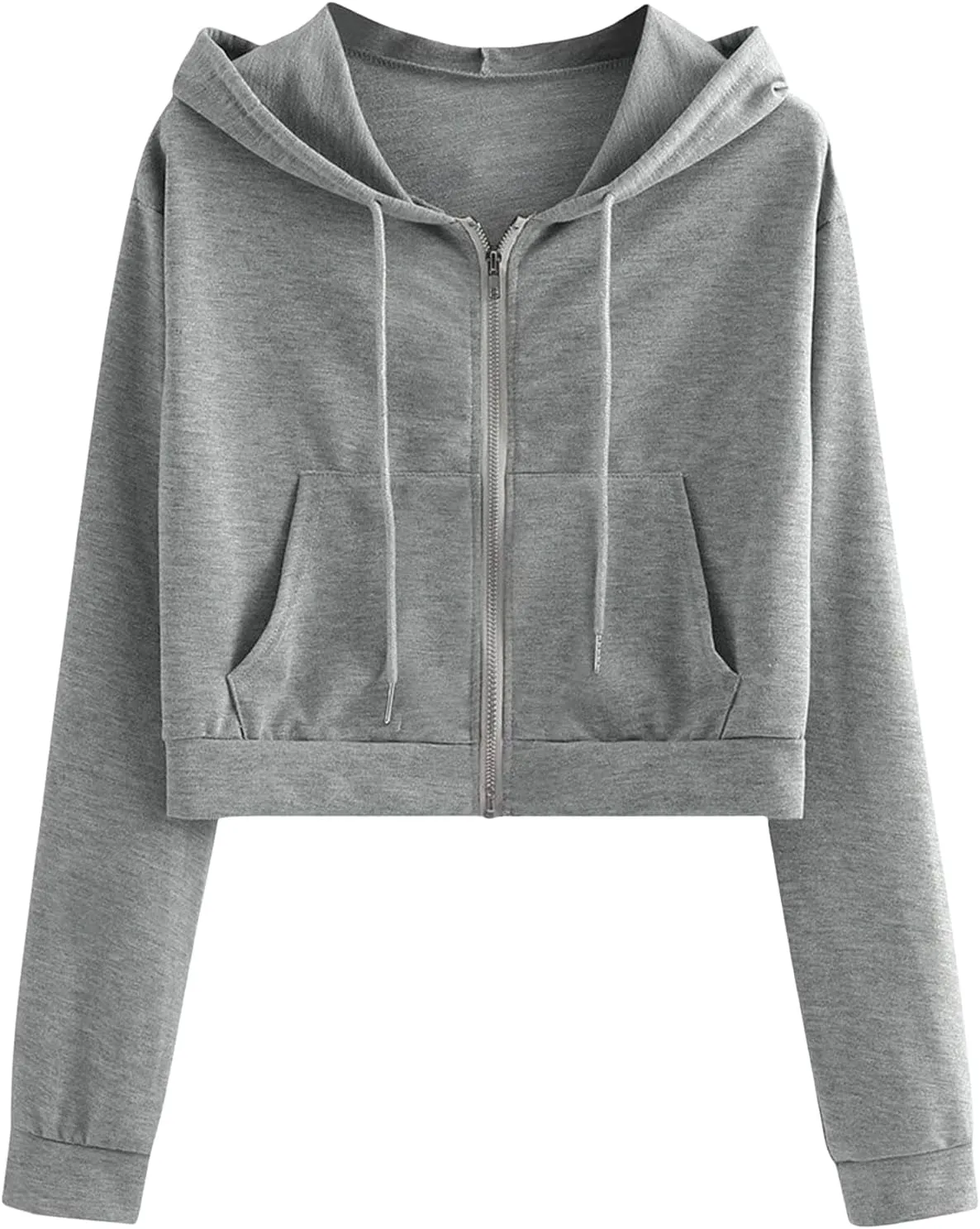Cropped Sweatshirts for Women Zip Up Jackets Drawstring Hoodies Solid Color Sweatshirts Workout Tops with Pockets