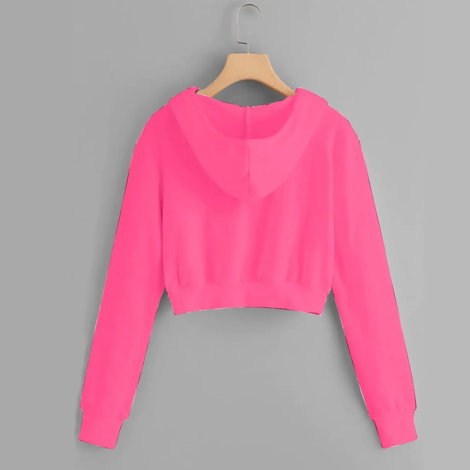 Cropped Sweatshirts for Women Zip Up Jackets Drawstring Hoodies Solid Color Sweatshirts Workout Tops with Pockets