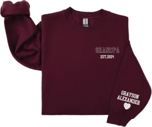 Custom Embroidered Grandpa Sweatshirt, Custom Sweatshirts Men, Personalized, Papa Sweatshirts for Grandpa, Grandfather Gift Black