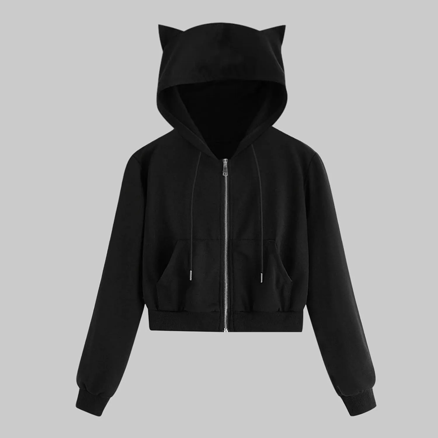 Cute Cat Ear Zip Up Hoodies for Women Teen Girls Y2K Long Sleeve Drawstring Hooded Sweatshirt Jackets with Pockets