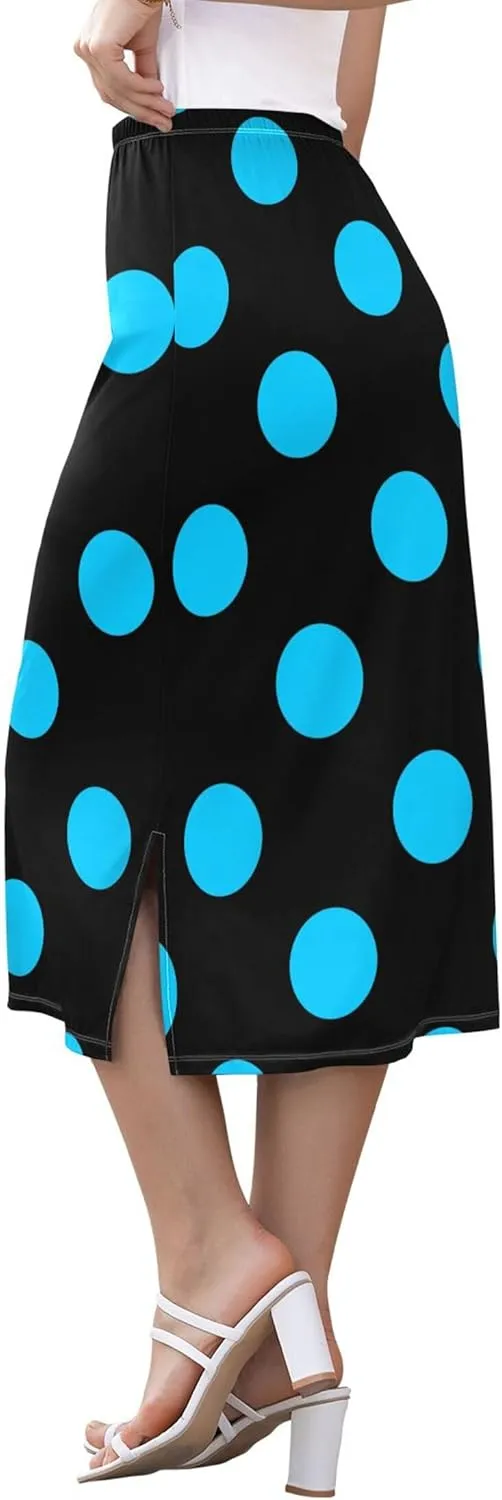 Dark Cyan Slit Skirt Midi Long Women Straight Pencil Skirts Elastic Waist Beach Skirt