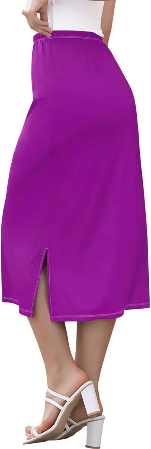 Dark Cyan Slit Skirt Midi Long Women Straight Pencil Skirts Elastic Waist Beach Skirt