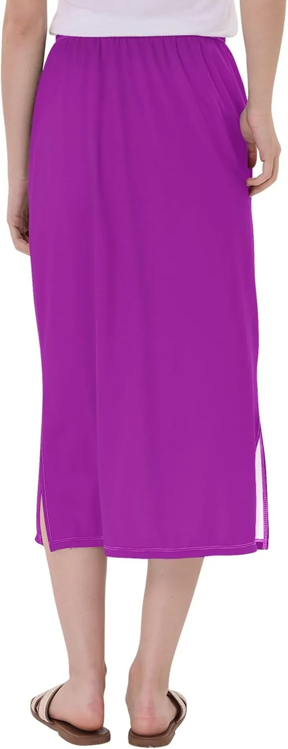 Dark Cyan Slit Skirt Midi Long Women Straight Pencil Skirts Elastic Waist Beach Skirt