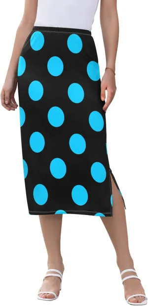 Dark Cyan Slit Skirt Midi Long Women Straight Pencil Skirts Elastic Waist Beach Skirt