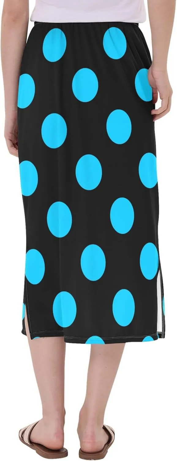 Dark Cyan Slit Skirt Midi Long Women Straight Pencil Skirts Elastic Waist Beach Skirt