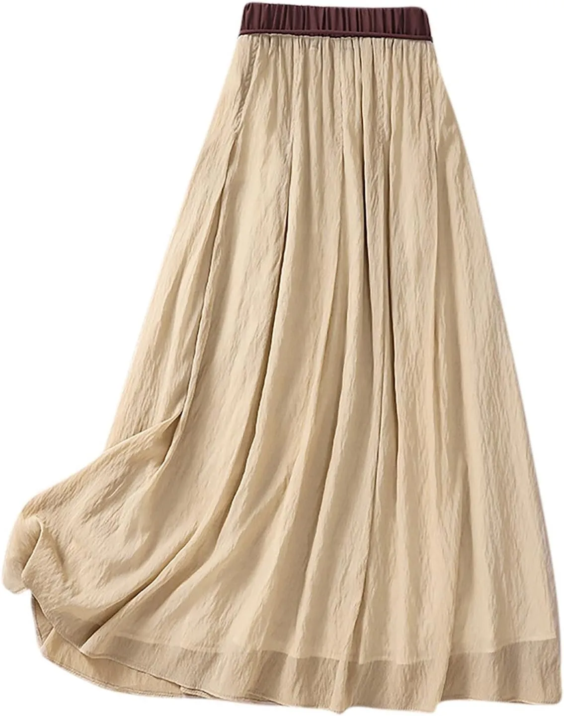 DDAPJ pyju Women's Cotton Linen Maxi Skirt with Tassel Tie Waist Summer Casual Double Layer Elastic Waist A-Line Flowy Skirts