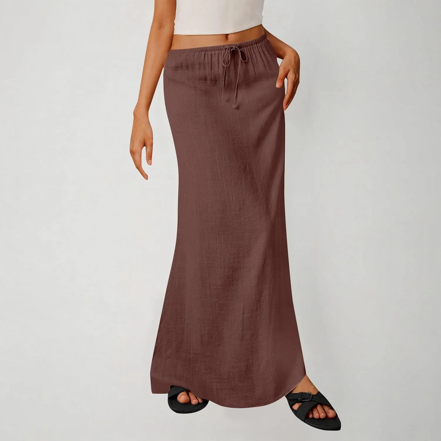 DDAPJ pyju Womens Linen Maxi Skirts Drawstring Waist A Line Skirts Beach Vacation Boho Long Skirt 2025 Summer Casual Outfits