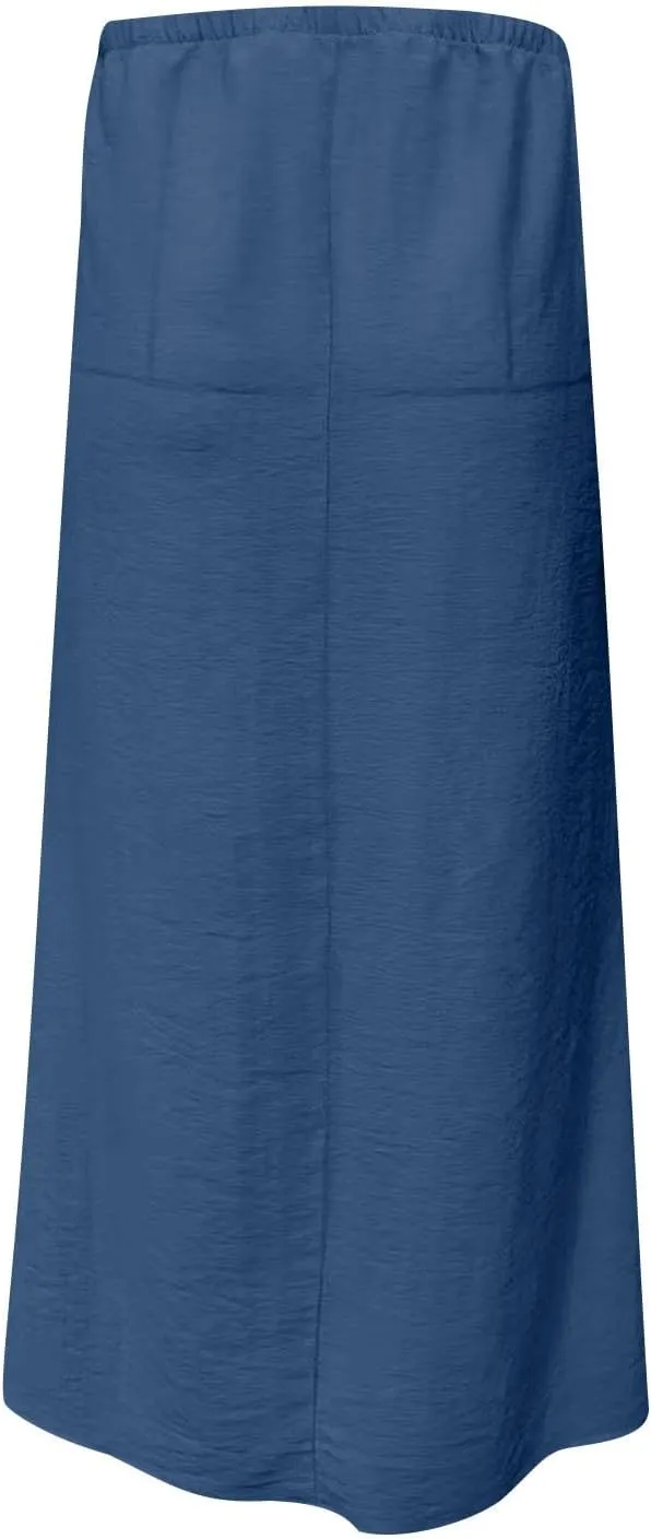 DDAPJ pyju Womens Linen Maxi Skirts Drawstring Waist A Line Skirts Beach Vacation Boho Long Skirt 2025 Summer Casual Outfits