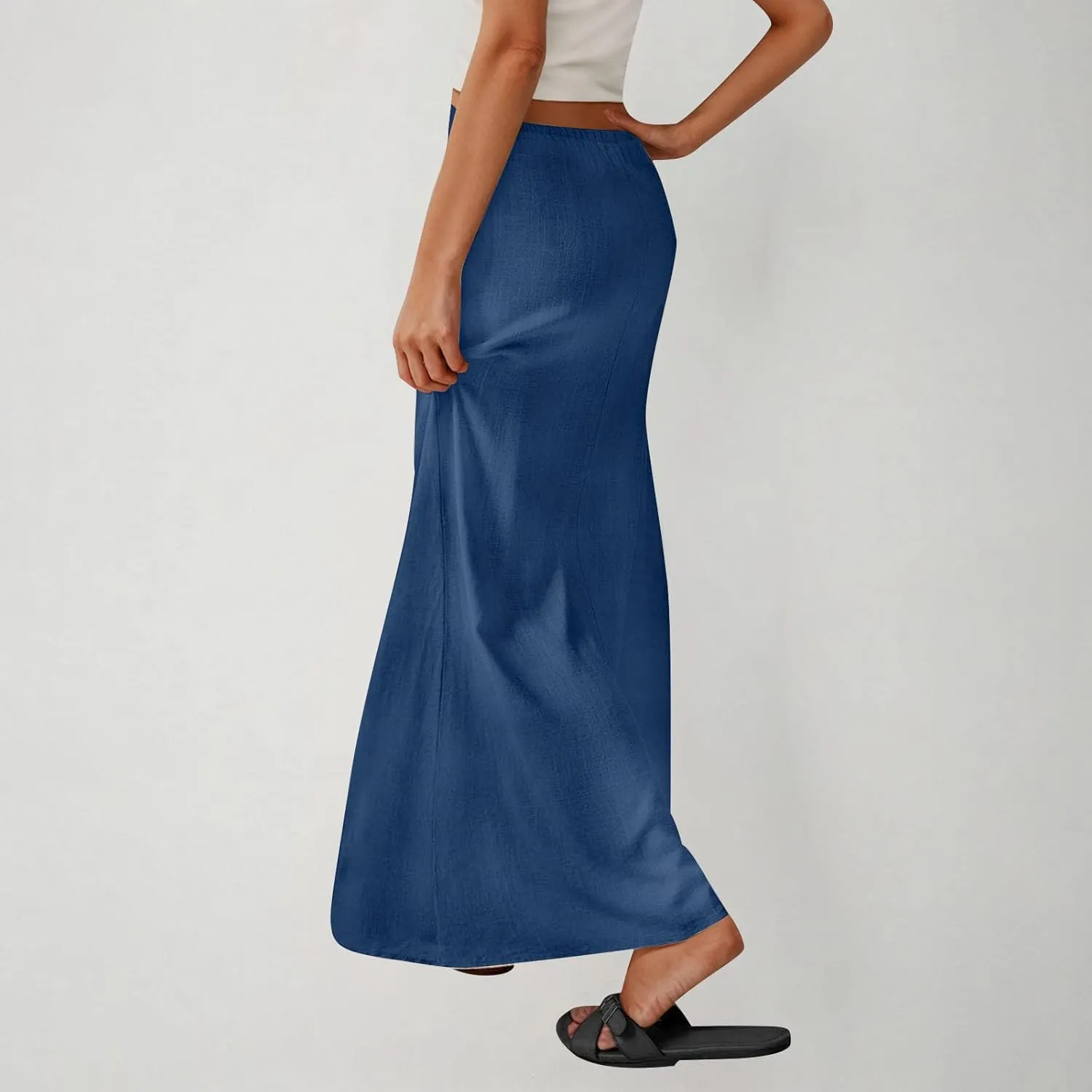 DDAPJ pyju Womens Linen Maxi Skirts Drawstring Waist A Line Skirts Beach Vacation Boho Long Skirt 2025 Summer Casual Outfits