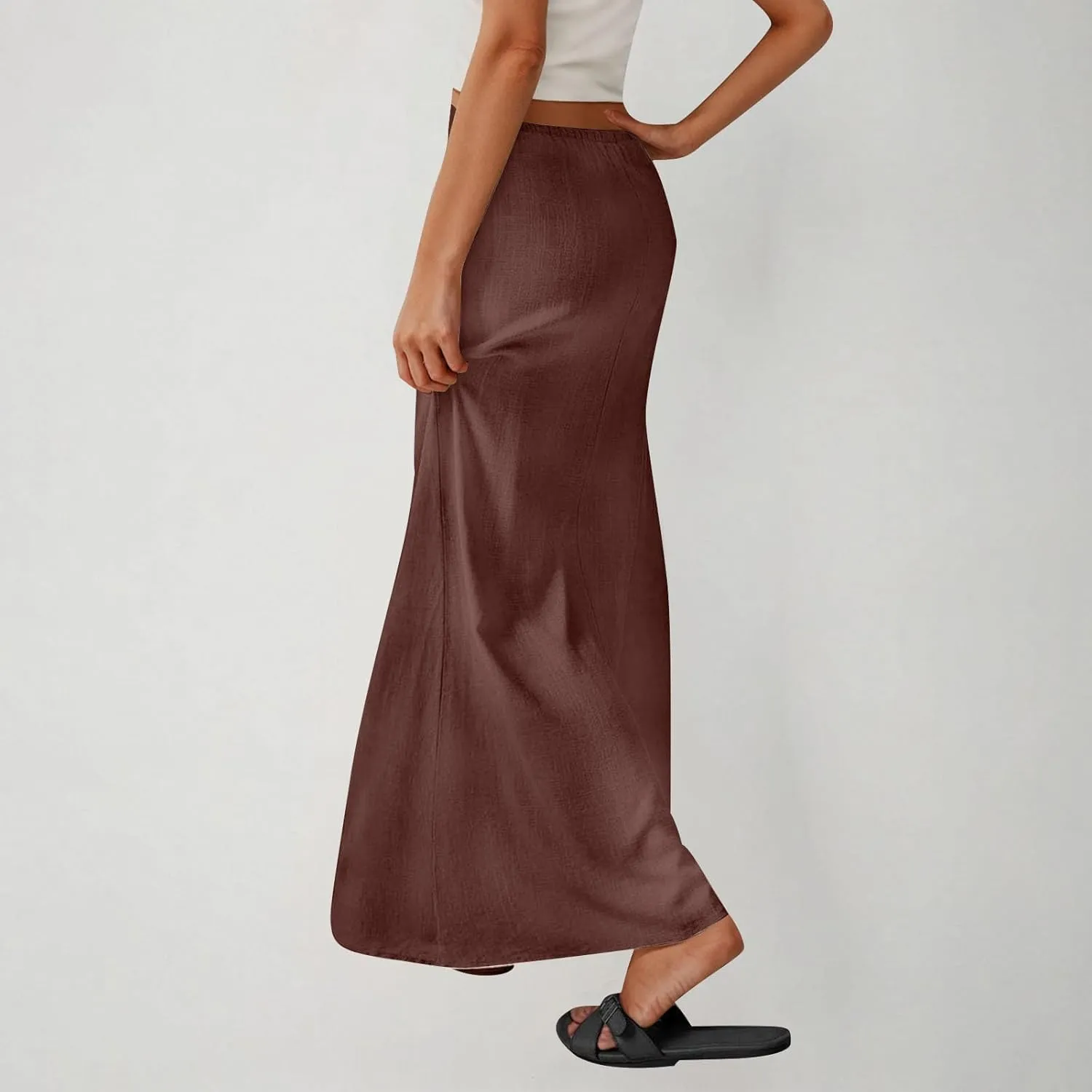 DDAPJ pyju Womens Linen Maxi Skirts Drawstring Waist A Line Skirts Beach Vacation Boho Long Skirt 2025 Summer Casual Outfits