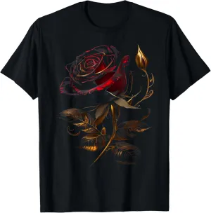 Deep Red Rose Black And Gold Graphic Tees for Men Women T-Shirt