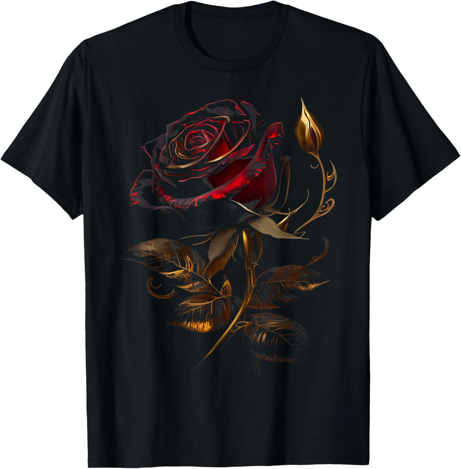 Deep Red Rose Black And Gold Graphic Tees for Men Women T-Shirt