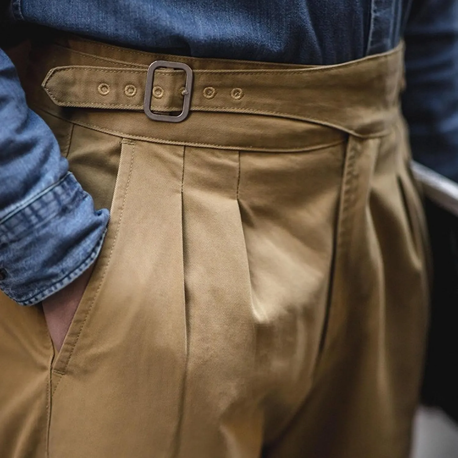 DGHM-JLMY Men's Cotton Retro Tapered Pants Straight Leg Dress Pants Flat Front Chino Pant Business Suit Trousers