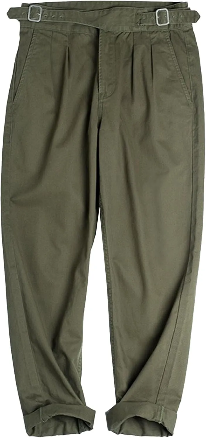 DGHM-JLMY Men's Cotton Retro Tapered Pants Straight Leg Dress Pants Flat Front Chino Pant Business Suit Trousers