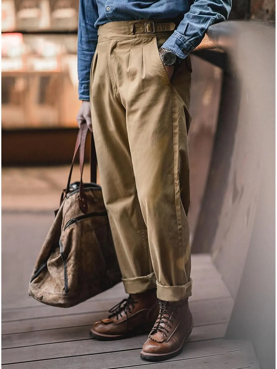 DGHM-JLMY Men's Cotton Retro Tapered Pants Straight Leg Dress Pants Flat Front Chino Pant Business Suit Trousers