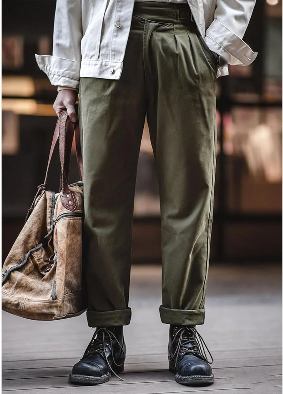 DGHM-JLMY Men's Cotton Retro Tapered Pants Straight Leg Dress Pants Flat Front Chino Pant Business Suit Trousers