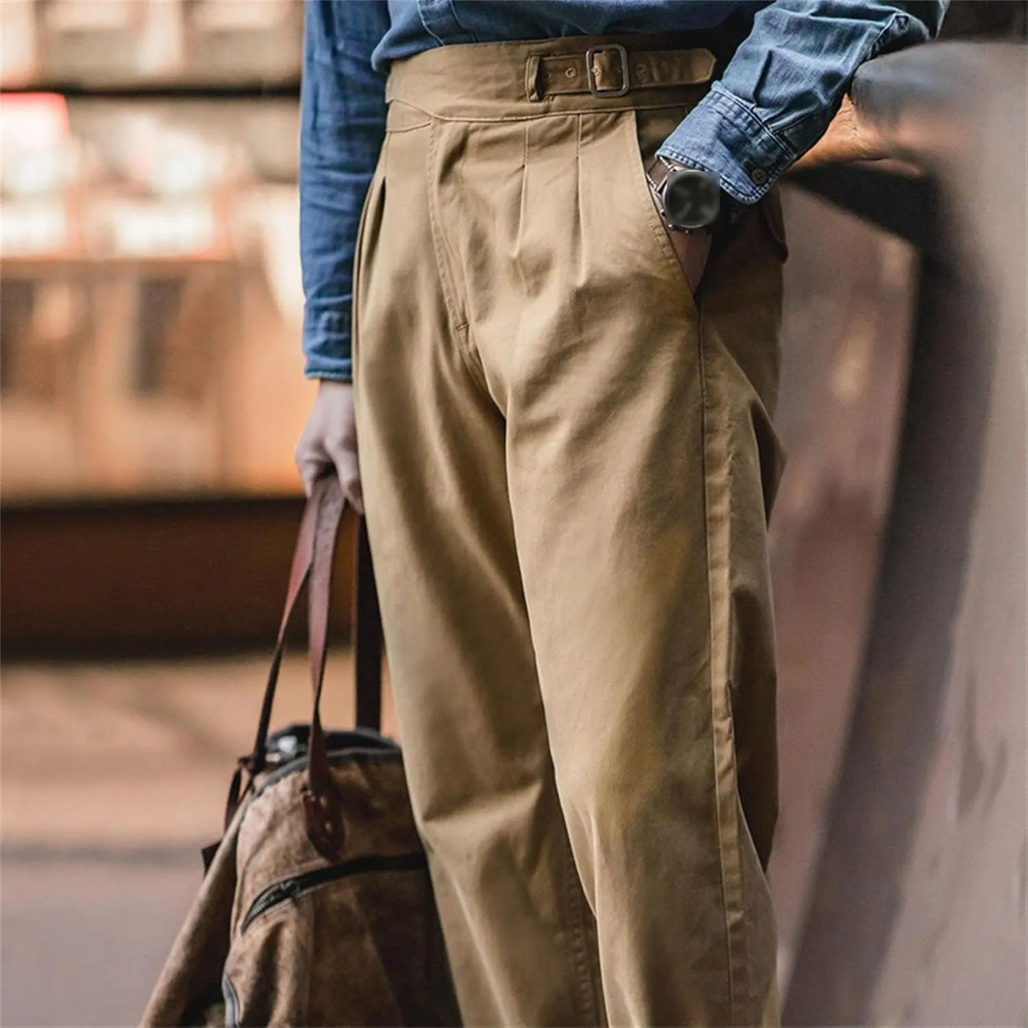 DGHM-JLMY Men's Cotton Retro Tapered Pants Straight Leg Dress Pants Flat Front Chino Pant Business Suit Trousers