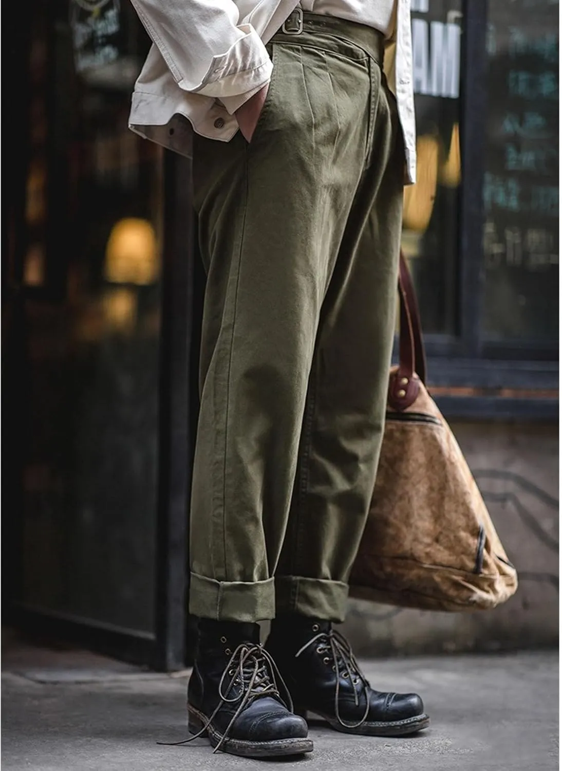 DGHM-JLMY Men's Cotton Retro Tapered Pants Straight Leg Dress Pants Flat Front Chino Pant Business Suit Trousers