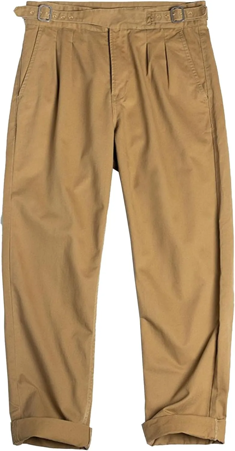 DGHM-JLMY Men's Cotton Retro Tapered Pants Straight Leg Dress Pants Flat Front Chino Pant Business Suit Trousers