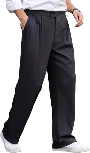 DGHM-JLMY Men's Pleated High Waist Wide Leg Pants Slacks Fashion Suit Trousers Loose Fit Casual Pants with Pocket