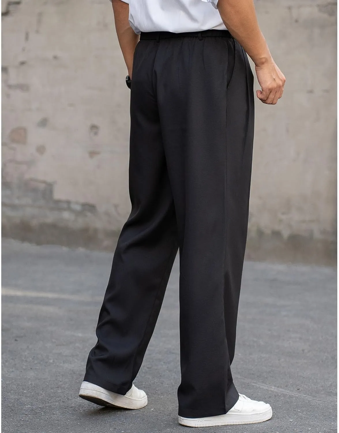 DGHM-JLMY Men's Pleated High Waist Wide Leg Pants Slacks Fashion Suit Trousers Loose Fit Casual Pants with Pocket