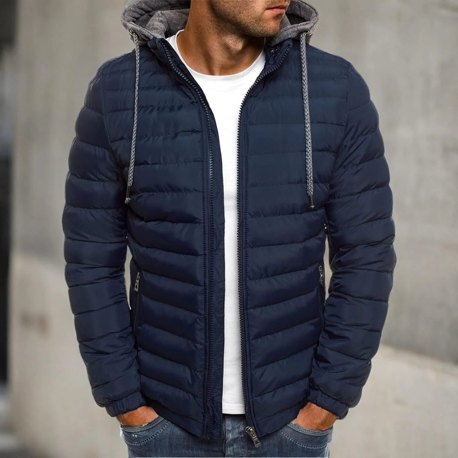 Dgoopd Men's Packable Puffer Jacket Detachable Hood Lightweight Winter Jacket Down Bubble Coat Winter Quilted Padded Jacket