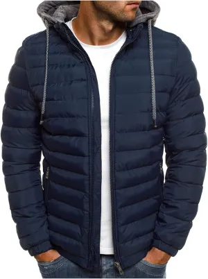 Dgoopd Men's Packable Puffer Jacket Detachable Hood Lightweight Winter Jacket Down Bubble Coat Winter Quilted Padded Jacket