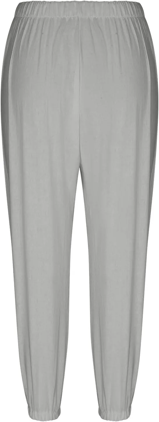 Drawstring Linen Pants for Women Loose Fit Button Down Pants High Waisted Wide Leg Pants Lounge Pants with Pockets