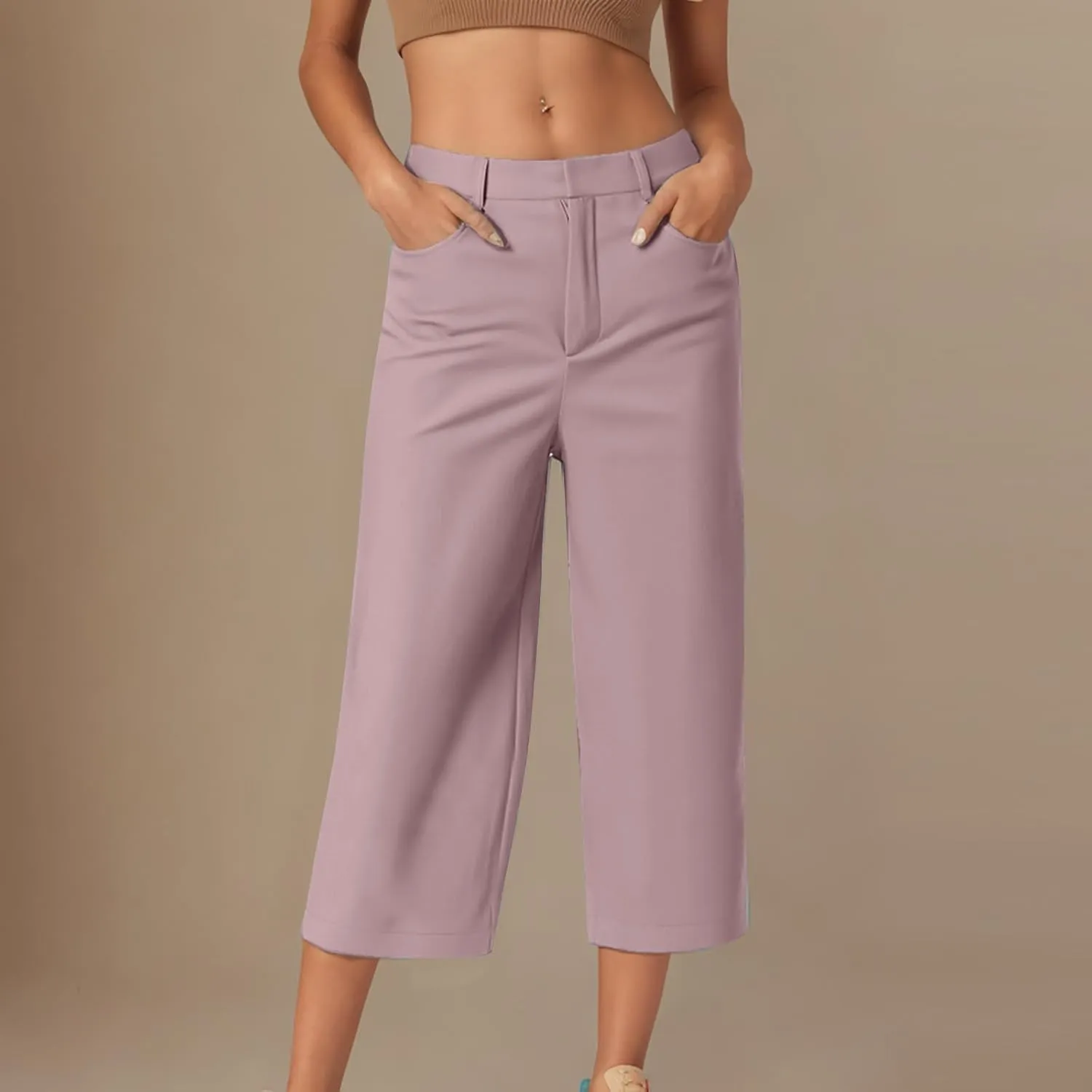 Dress Capri Pants for Women Wide Leg Straight Business Casual Stretchy Work Pants Comfy High Waisted Suit Trousers