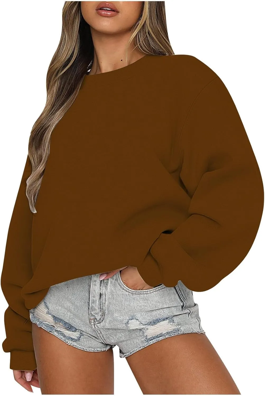 Drop Shoulder Long Sleeve Sweatshirts for Women Fall Teen Girls y2k Clothes Fleece Crewneck Pullover Tops Loose Comfy